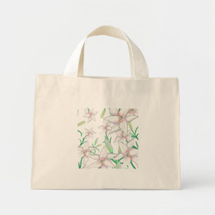 White Lilies Illustration    Mini Tote Bag
