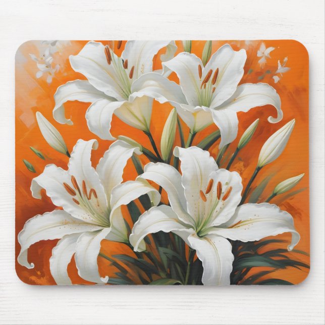 White lilies illustration mouse mat (Front)
