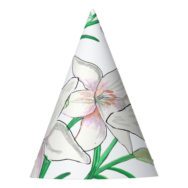 White Lilies Illustration   Party Hat (Front)