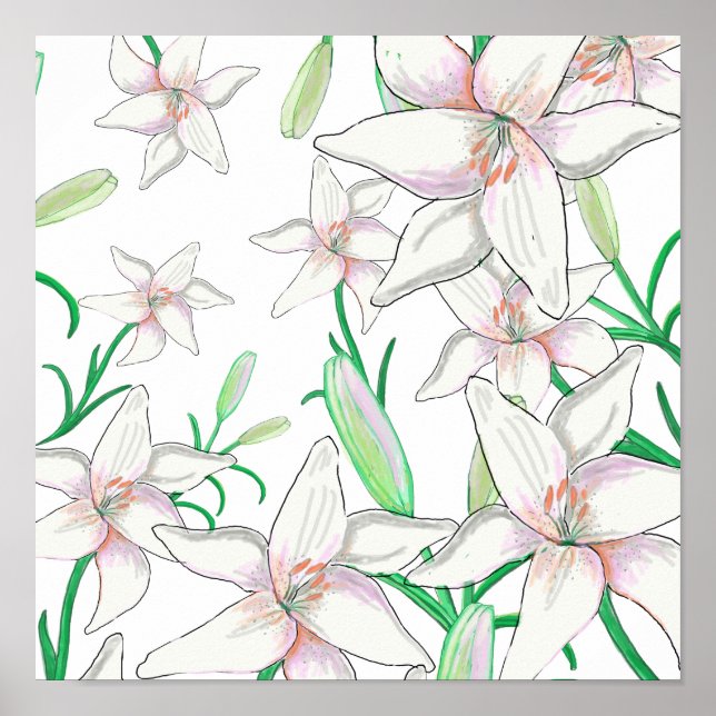 White Lilies Illustration Poster (Front)