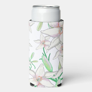 White Lilies Illustration  Seltzer Can Cooler