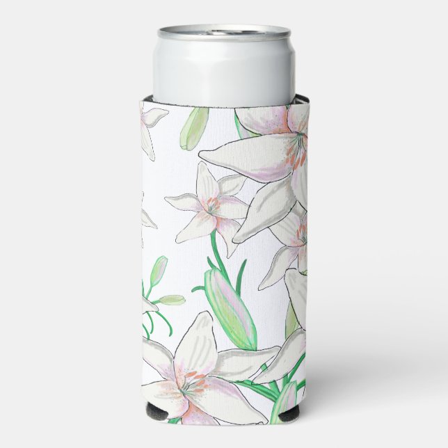 White Lilies Illustration  Seltzer Can Cooler (Seltzer Front)