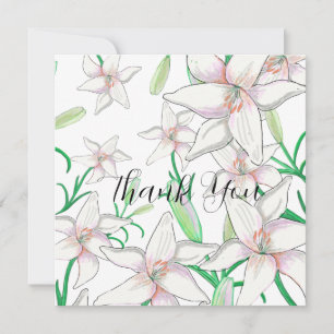White Lilies Illustration   Thank You Card