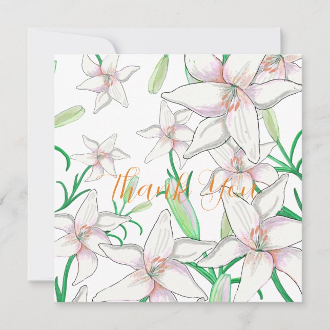 White Lilies Illustration   Thank You Card (Front)