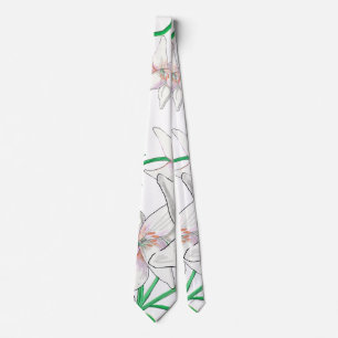 White Lilies Illustration Tie