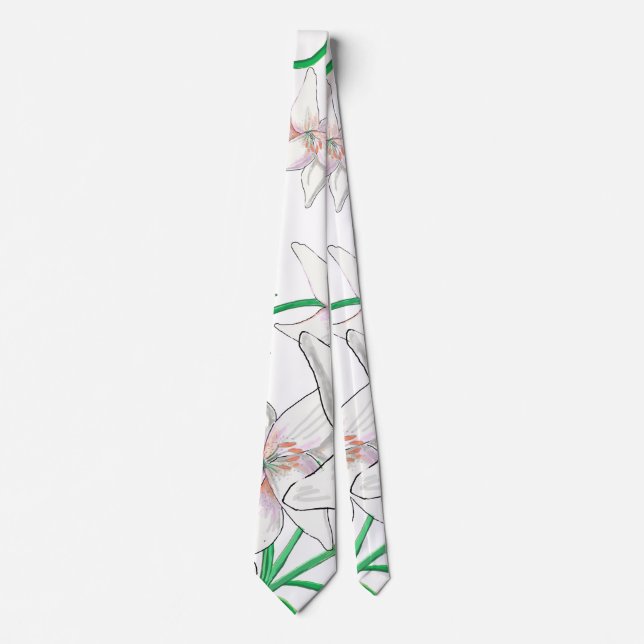White Lilies Illustration  Tie (Front)