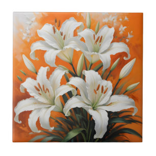 White lilies illustration tile