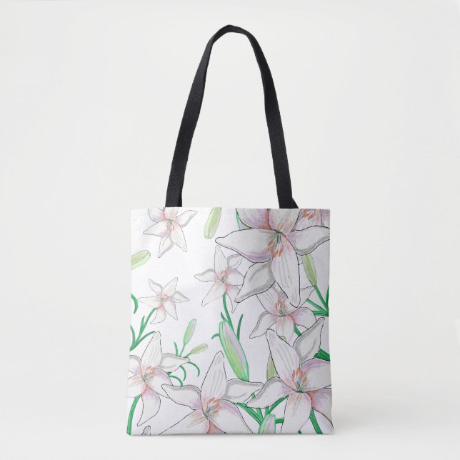 White Lilies Illustration  Tote Bag (Front)