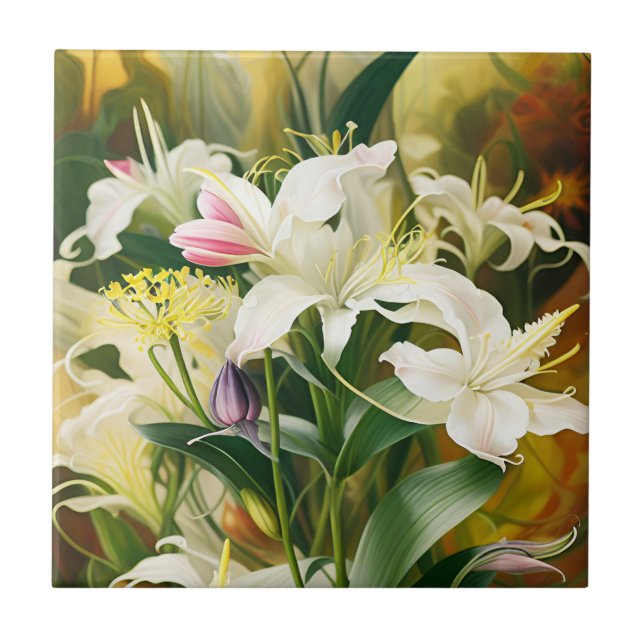 White Lilies in Bloom Tile (Front)