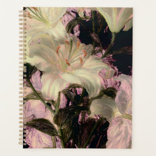 White Lilies on a Dark Background Floral Art Planner