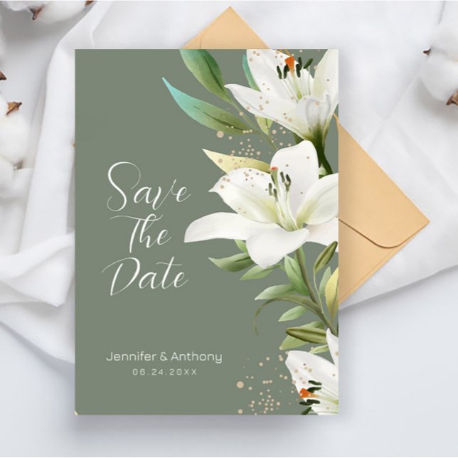 White Lilies on Smokey Green Background  Save The Date (Creator Uploaded)