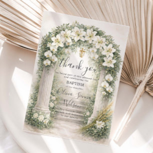 White Lilies & Orchids Floral Baptism Christening  Thank You Card