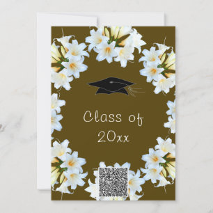 White Lilies QR Code Graduation Invitation Example