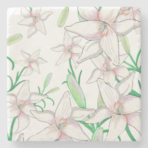 White Lilies Stone Coaster