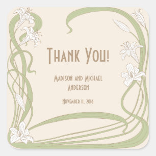 White Lilies Thank You Square Sticker