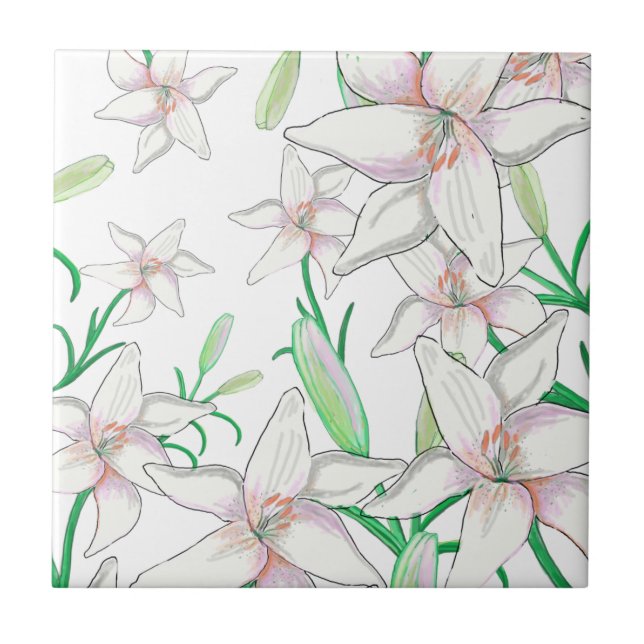 White Lilies  Tile (Front)