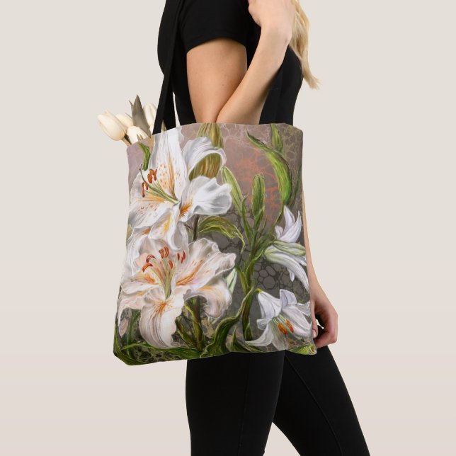 White Lilies Tote Bag (Close Up)