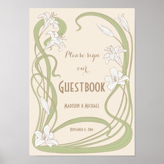 White Lilies Wedding Guestbook Sign (Front)