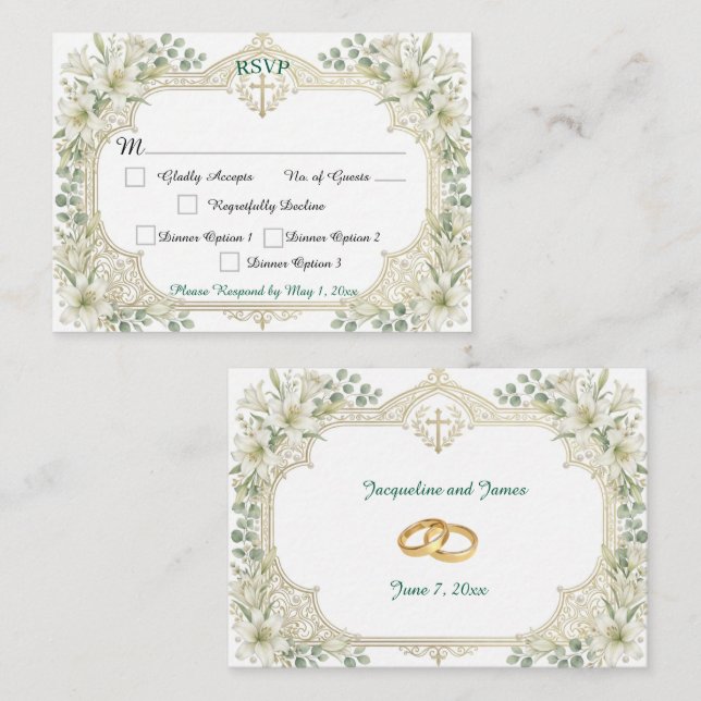 White Lilies Wedding RSVP Enclosure Card (Front/Back)