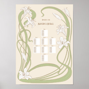 White Lilies Wedding Seating Chart 8 Tables