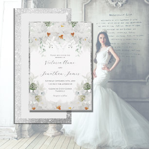White Lillies Floral Elegant Wedding Invitation