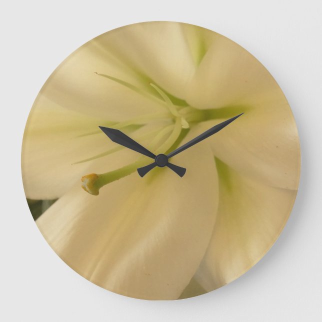 White Lillum Flower Photo Round (Large) Wall Clock (Front)