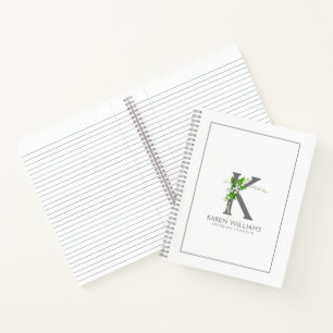 White Lilly Customisable Floral Monogram Notebook