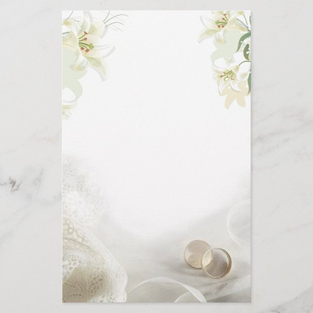 White lily and rings Wedding Stationery (Front)