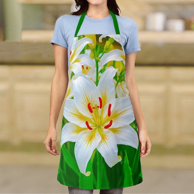 White Lily Apron (Apron with white lily)