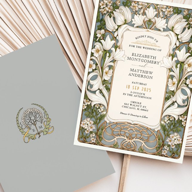 White Lily Art Nouveau Wedding Invitation (Creator Uploaded)