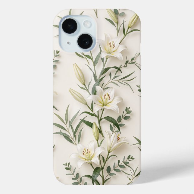 White Lily Botanical Floral Phone Case (Back)