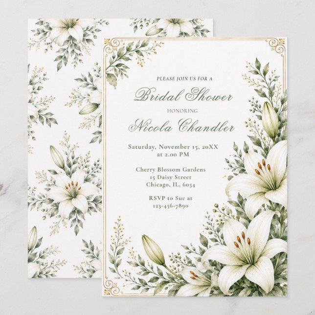 White Lily Bridal Shower Invitation (Front/Back)