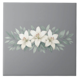 White Lily Floral Elegant Botanical Accent Tile