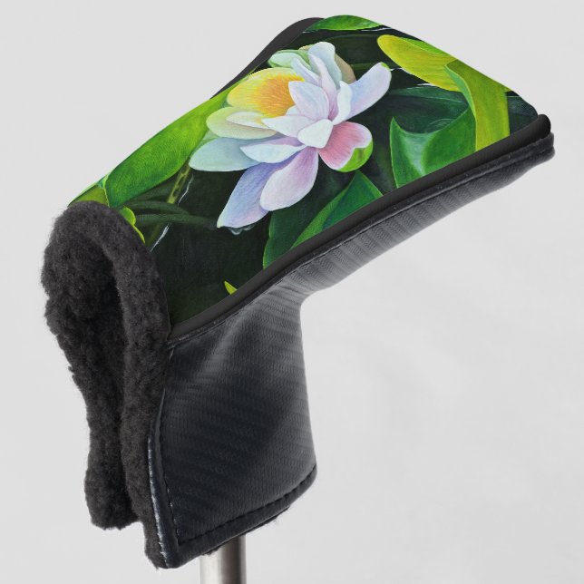 White Lily Floral Golf Head Cover (3/4 Front)