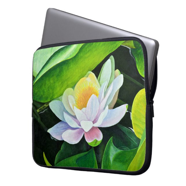 White Lily Floral Laptop Sleeve (Front Left)