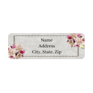 White Lily Floral Marble Wedding Address Labels