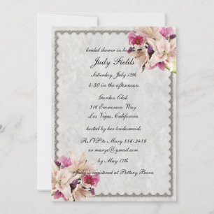 White Lily Floral Marble Wedding Bridal Shower Invitation