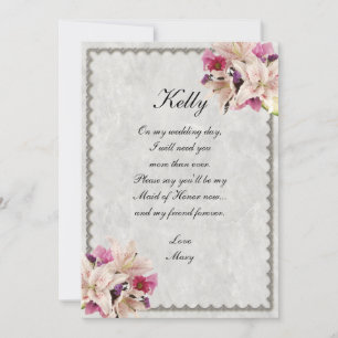 White Lily Floral Marble Wedding Maid Of Honour Invitation
