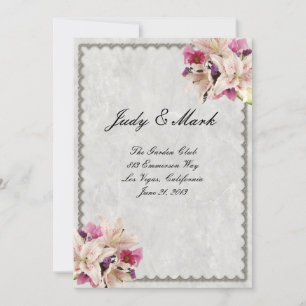 White Lily Floral Marble Wedding Menu Card