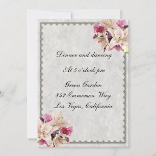 White Lily Floral Marble Wedding Reception Card
