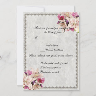 White Lily Floral Marble Wedding Response Card