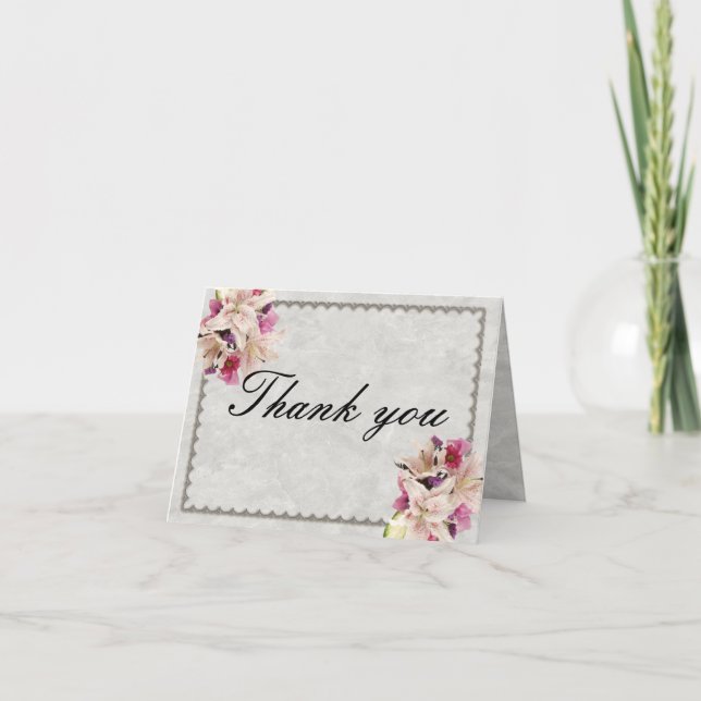White Lily Floral Marble Wedding Thank You Card (Front)