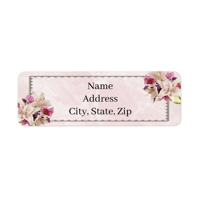 White Lily Floral Pink Marble Wedding Address (Front)