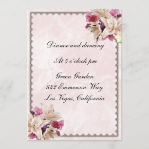 White Lily Floral Pink Marble Wedding Reception Invitation