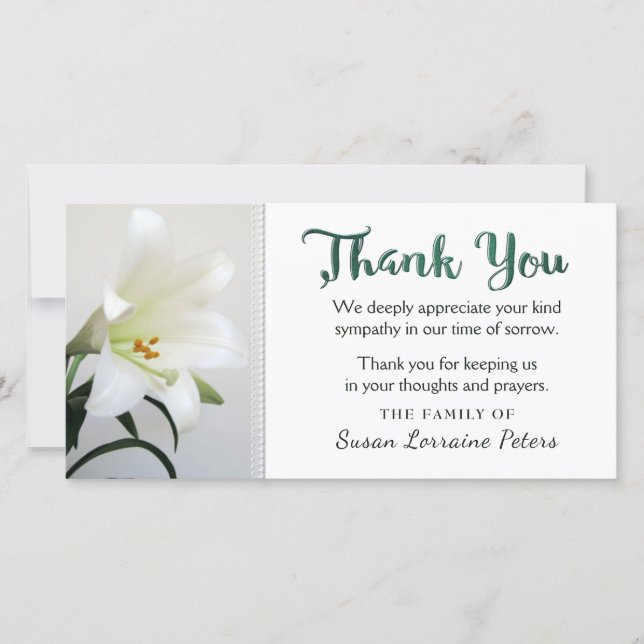 White Lily Floral Simplicity Thank You Family Card (Front)
