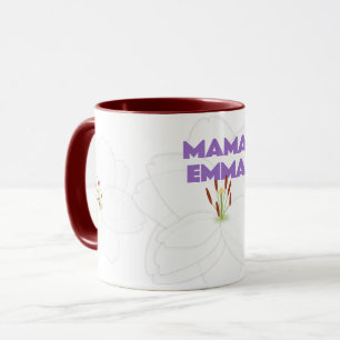 White Lily Flower & Bold Mama Text Personalised Mug