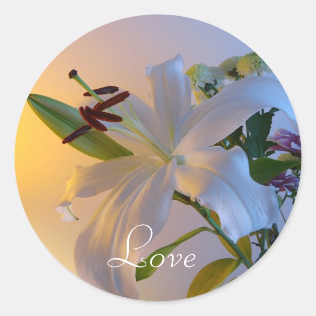 White Lily, flower. Classic Round Sticker (Front)