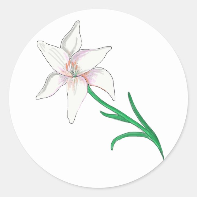 White Lily Flower  Classic Round Sticker (Front)