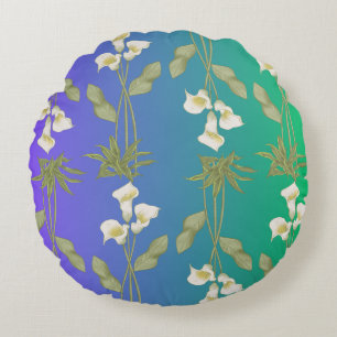 White Lily flower floral pattern Round Cushion