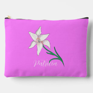 White Lily Flower Illustration Personalised Accessory Pouch